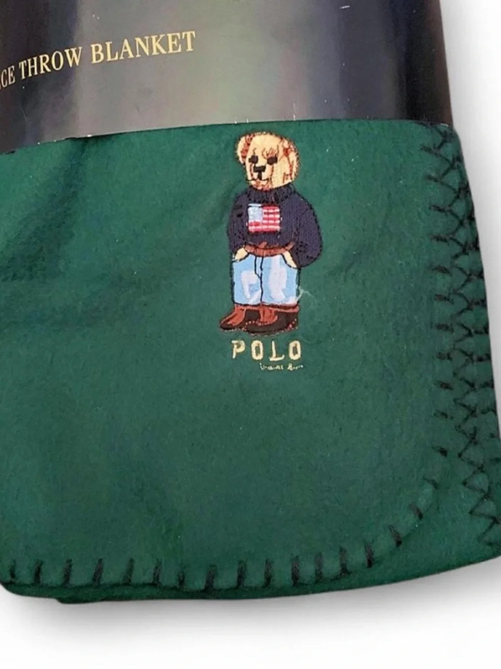NIB NWT Ralph Lauren Polo Bear Green Fleece Throw Blanket 54x72
